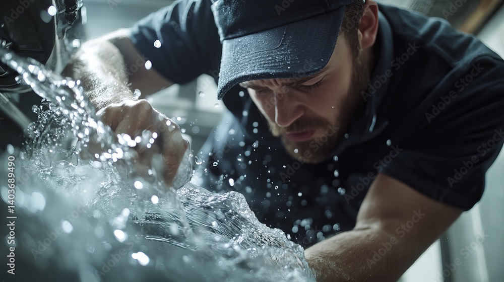 Fototapeta premium Plumber unclogging a drain. Featuring problem-solving and maintenance