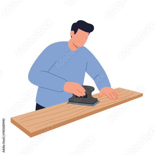 Man working with wood using a sander in flat vector art style vector illustration