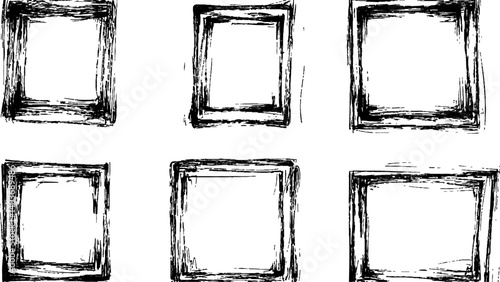 Grunge square frame white transparent background. Vactor frame set, brush paint ink stroke white transparent background. Black picture frame set, transparent background