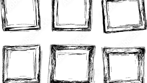 Grunge square frame white transparent background. Vactor frame set, brush paint ink stroke white transparent background. Black picture frame set, transparent background