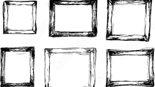 Grunge square frame white transparent background. Vactor frame set, brush paint ink stroke white transparent background. Black picture frame set, transparent background