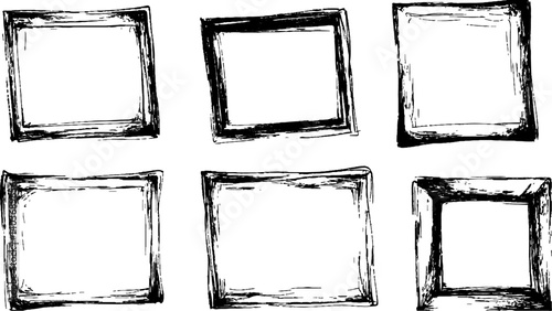 Grunge square frame white transparent background. Vactor frame set, brush paint ink stroke white transparent background. Black picture frame set, transparent background