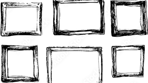 Grunge square frame white transparent background. Vactor frame set, brush paint ink stroke white transparent background. Black picture frame set, transparent background