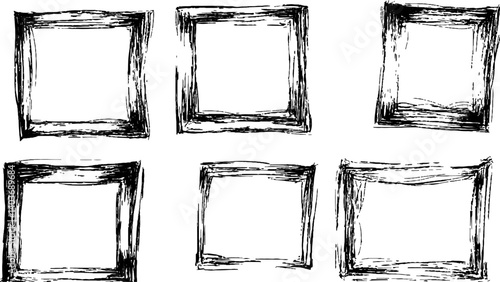 Grunge square frame white transparent background. Vactor frame set, brush paint ink stroke white transparent background. Black picture frame set, transparent background
