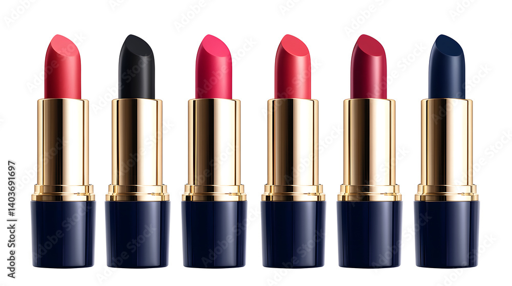 Obraz premium Lipstick Assortment With Gold And Navy Blue Packaging