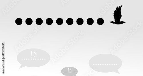 Flying crow background illustration with dots, depicting silence, stiff atmosphere, silent