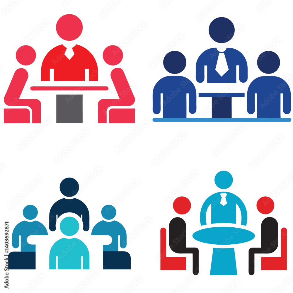 A simple business meeting icon with people sitting around a
table. A simple business meeting icon with people sitting around a
table.