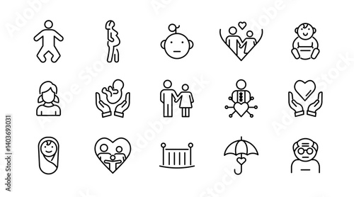 Family relation line icon set. Couple, mother, love, photo album, child, children, adoption outline icon collection. UI thin outline icon pack