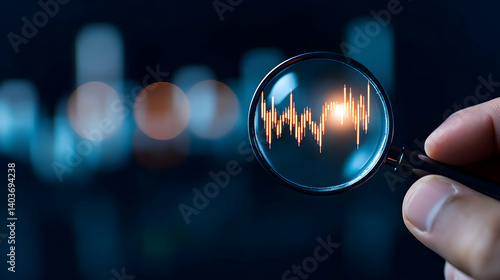 Investor Using Dynamic Financial Charts and a Magnifying Glass to Examine Stock Market Trends 