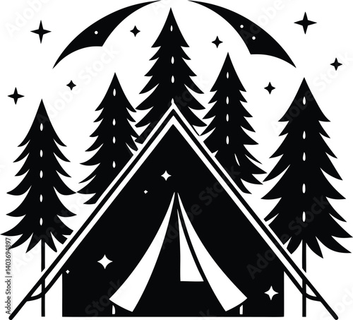 Camping Tent Silhouette Vector | Outdoor, Nature & Adventure Icon
