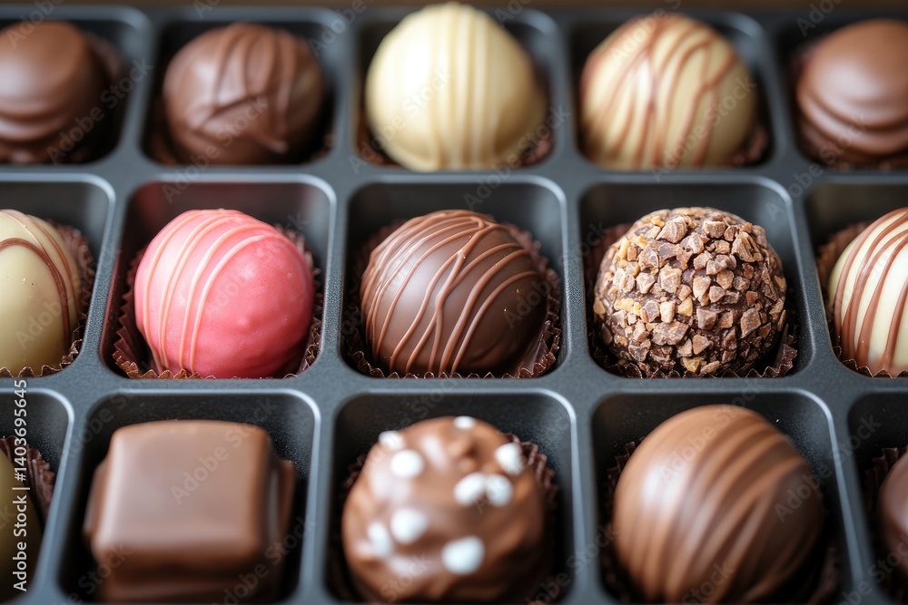 A Close Up View of Chocolate Truffles Displayed in a Box A Close Up View of Chocolate Truffles Displayed in a Box
