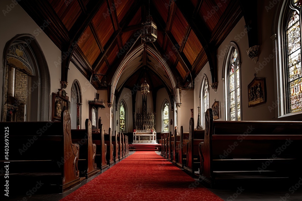 Fototapeta premium Peaceful Interior of a Traditional Church. AI generated image