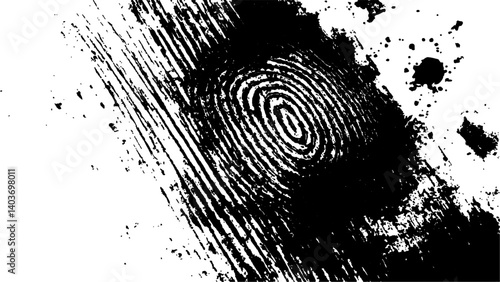Vector black fingerprint grunge. Abstract fingerprint design with a grunge texture, Vector white and black fingerprint texture. Black fingerprint on white Transparent background.	