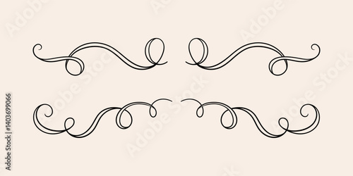 Hand drawn whimsical curly borders. Vector illustration in vintage sketch style. Elegant decorative quirky elements for holiday designs