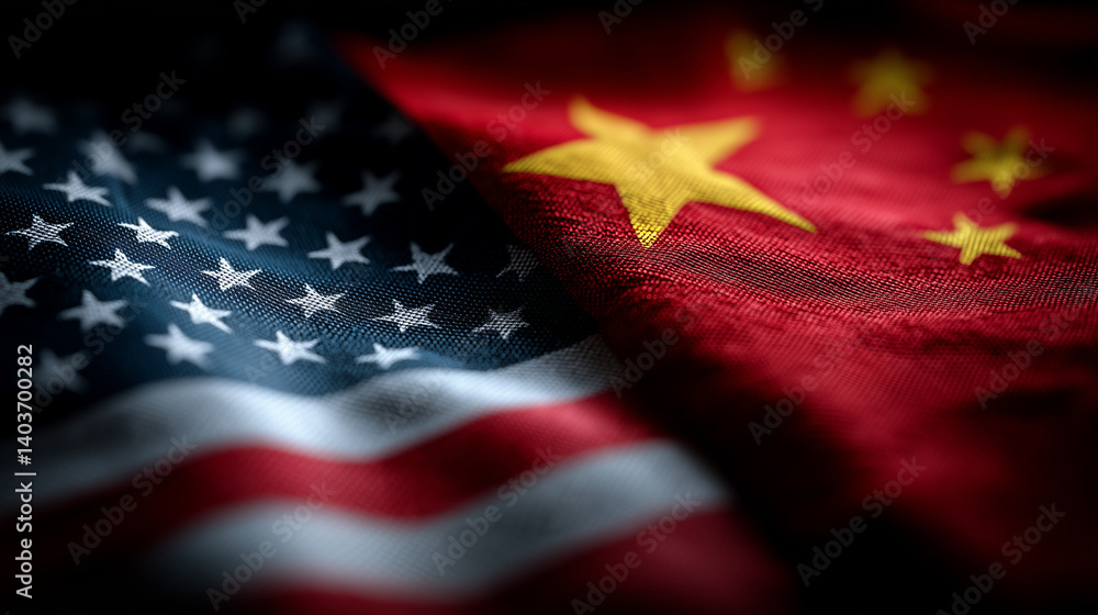 Prominent national flags signaling diplomatic tensions between United States and China