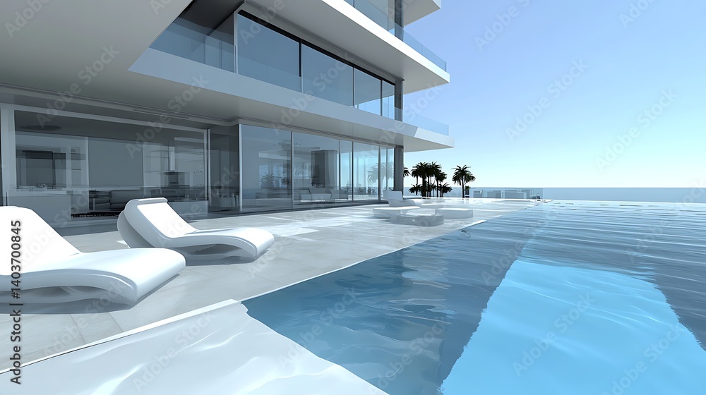 Obraz premium Modern beachfront infinity pool with lounge chairs