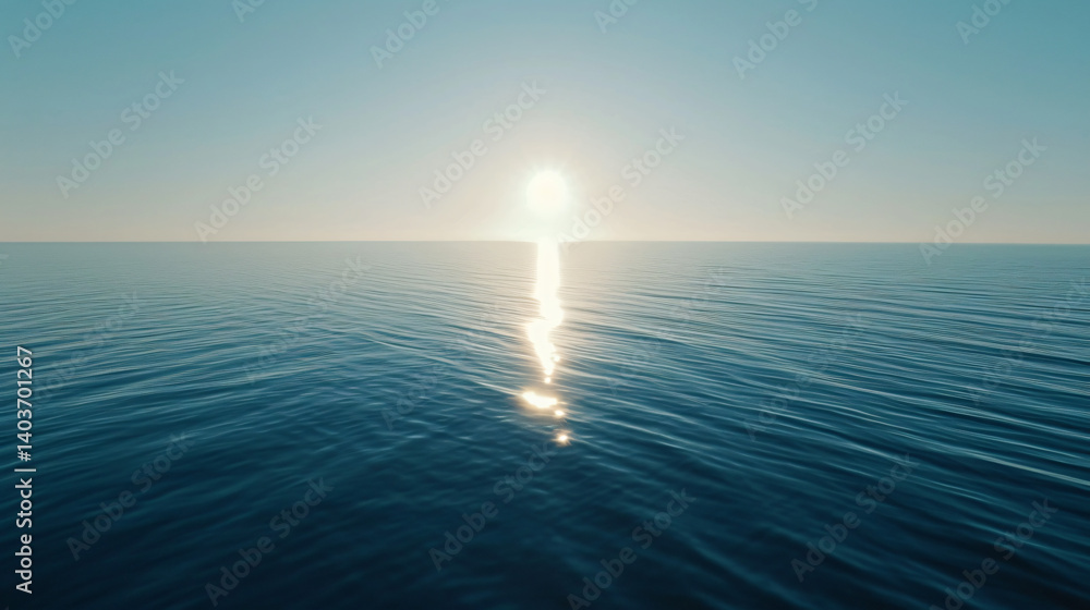 Obraz premium Sunlit Path Across the Tranquil Azure Ocean A Serene Seascape of Unwavering Calm and