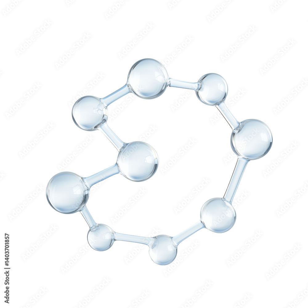 A clear and abstract molecular structure, with transparent spheres and connecting lines, is isolated on a white background A clear and abstract molecular structure, with transparent spheres and connecting lines, is isolated on a white background