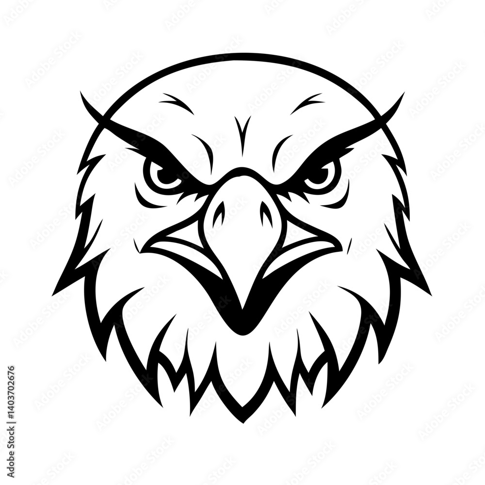 Obraz premium Eagle head tattoo vector illustration featuring a bird face in a black silhouette logo style