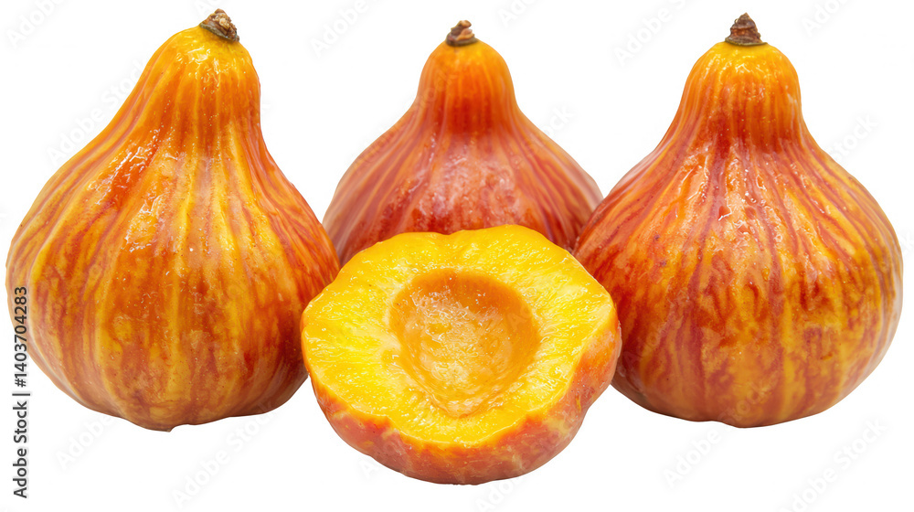 Obraz premium Striking presentation of miniature pumpkins on a clean background, highlighting their texture