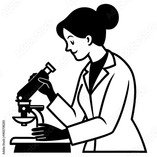 A silhouette of a woman laboratory assistant preparing microscope slides for observation