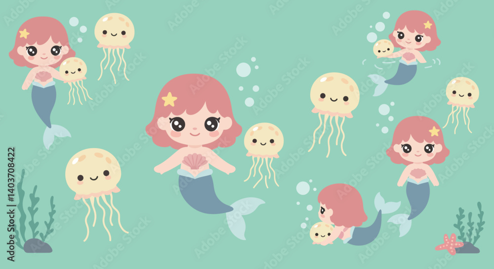 Fototapeta premium Cute fairy character surrounded by flowers in flat design vector art