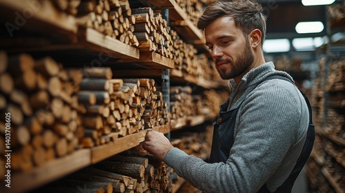 Man Selecting Firewood at Lumber Store