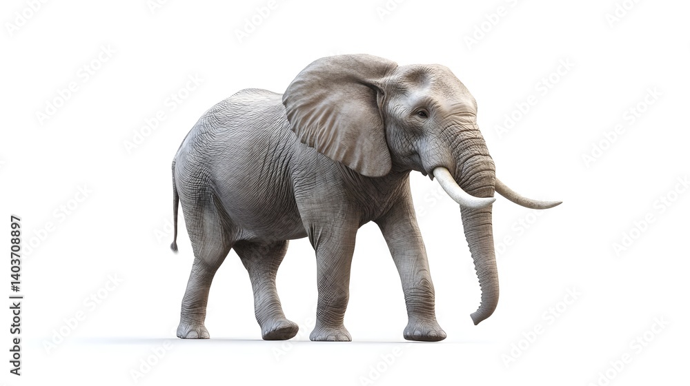 Fototapeta premium Elephant walking gracefully across a white surface in a serene and tranquil setting with soft lighting