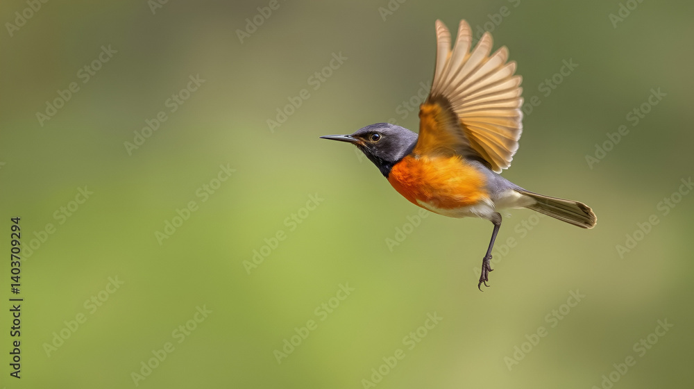 Fototapeta premium PNG A European robin in mid-flight showing vibrant orange and gray feathers