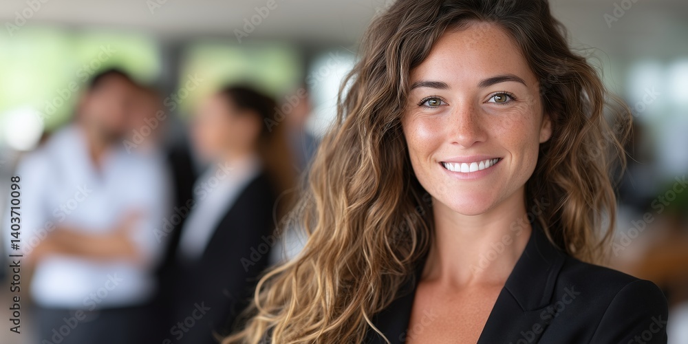 Successful caucasian woman in business suit smiles confidently at camera. Leadership and corporate portrait for career success, professional achievement. Successful caucasian woman in business suit smiles confidently at camera. Leadership and corporate portrait for career success, professional achievement.