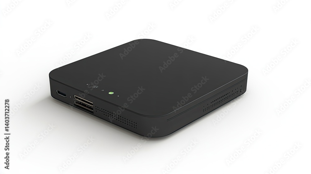 Image of a black internet router Image of a black internet router