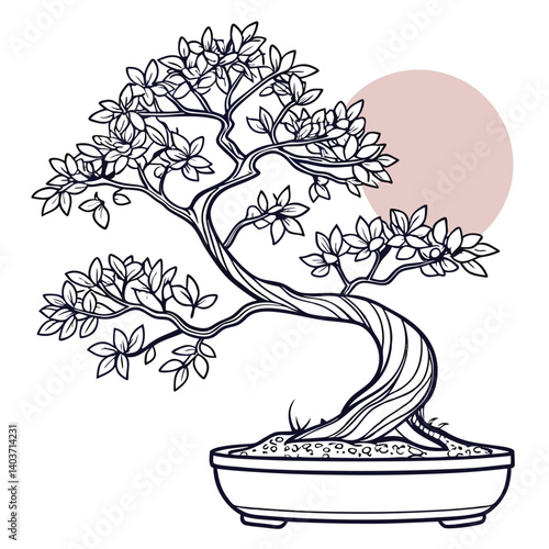 Bonsai Tree Vector Illustration, Japanese Art Graphic