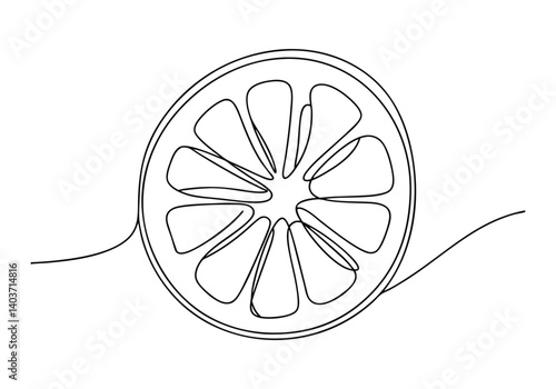 Continuous one line drawing of a fresh orange fruit isolated on white background in minimalist style

