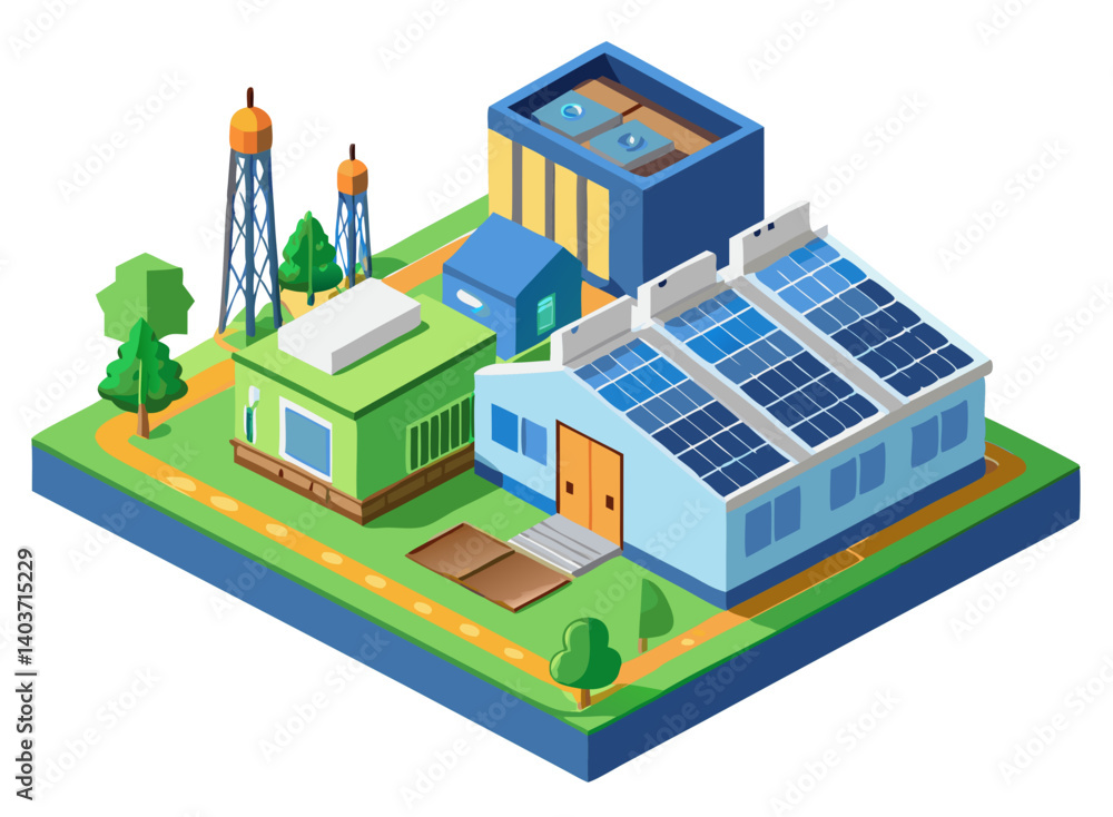 Vector illustration of a factory using solar panels for energy production, isolated on white background.
Vector illustration of a factory using solar panels for energy production, isolated on white background.