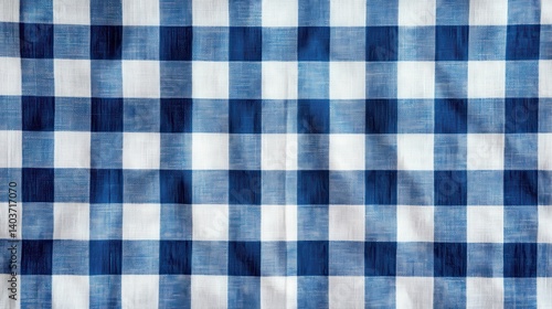 Blue and white checkered fabric pattern.