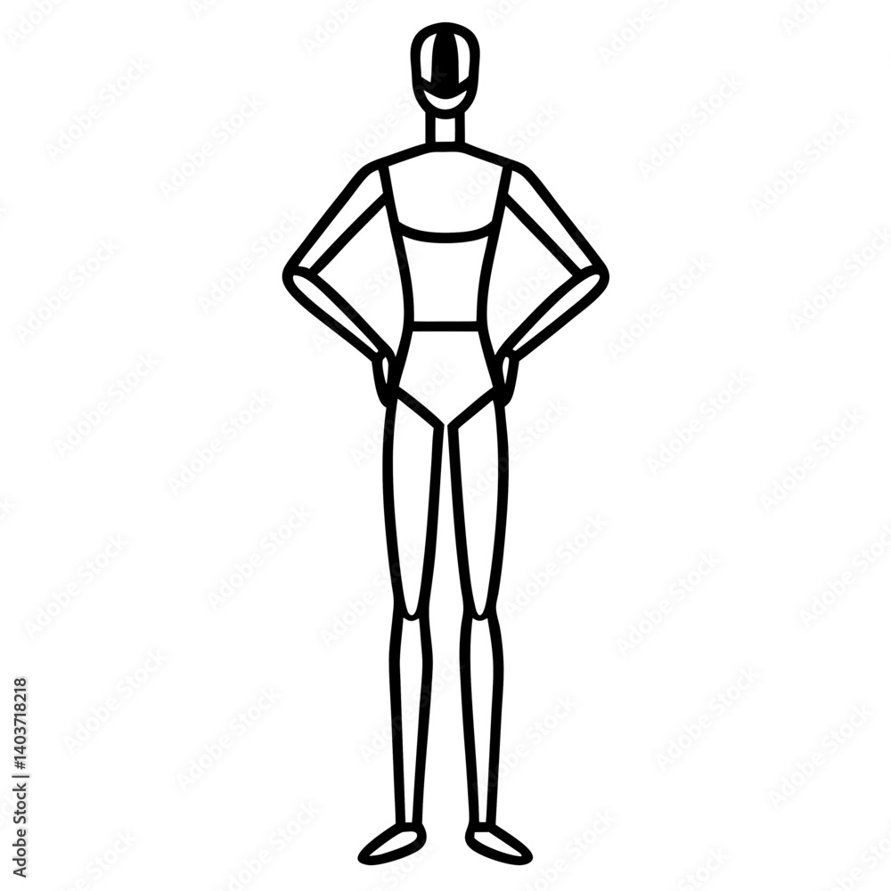 Vector silhouette of a mannequin in a relaxed, casual stance, arms loosely hanging by the sides Vector silhouette of a mannequin in a relaxed, casual stance, arms loosely hanging by the sides