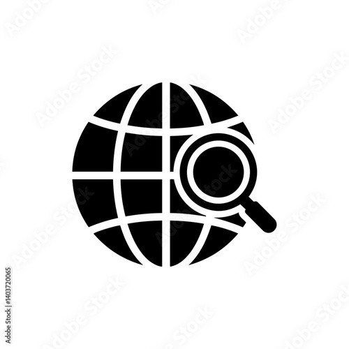Globe with magnifying glass symbolizing global search functionality