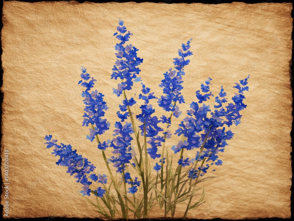 Beautiful Blue Flowers on Vintage Paper Background with Texture