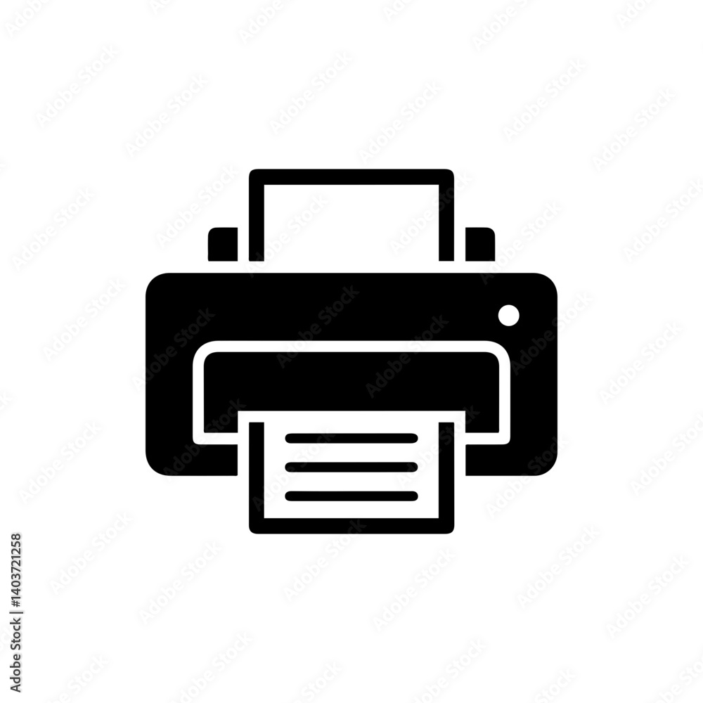 Printer Icon with Paper Representing Print Interface Functionality Printer Icon with Paper Representing Print Interface Functionality