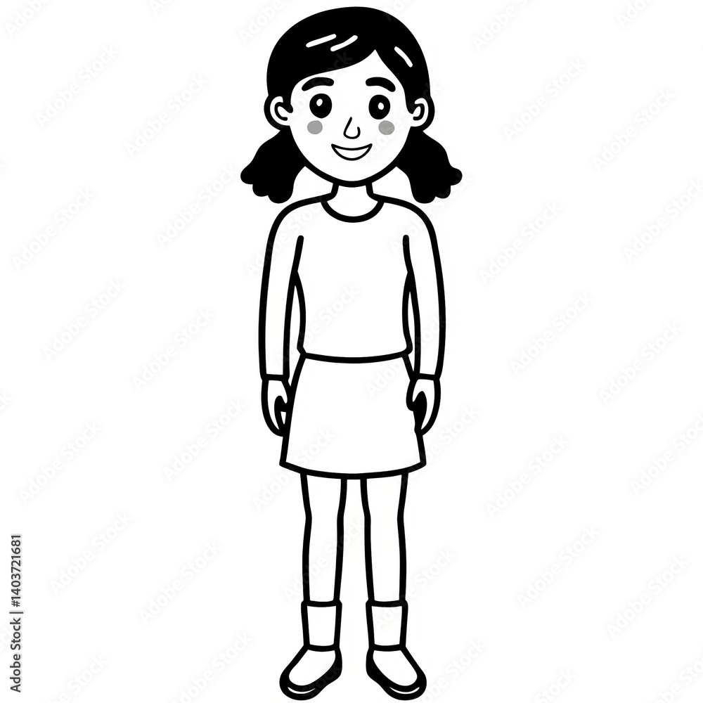 a girl line art stand many style a girl line art stand many style
