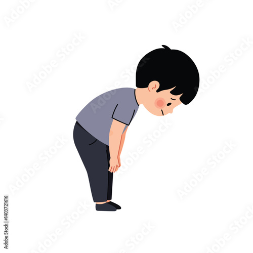 Boy bending over in flat design style vector art illustration