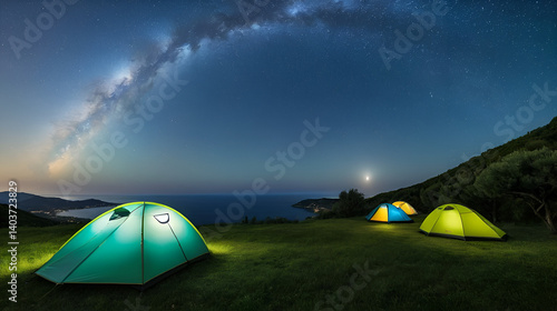 campeggio e tenda sotto le stelle