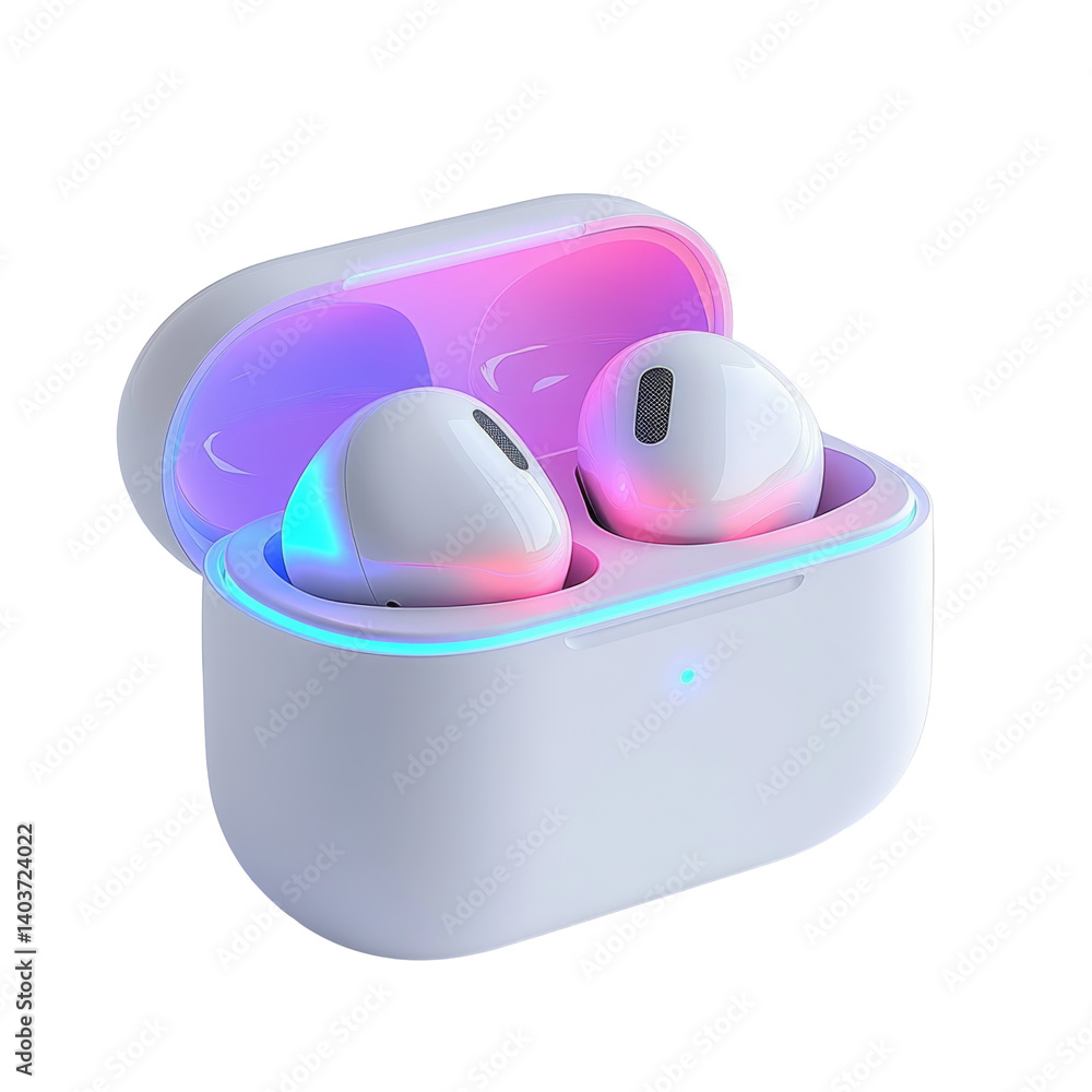 Glowing LED Earbuds on transparent background Glowing LED Earbuds on transparent background