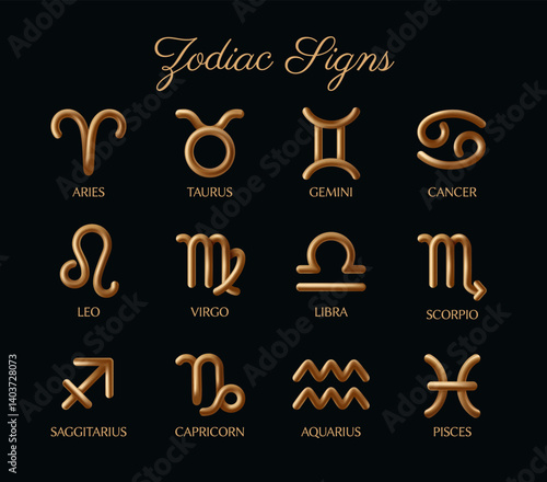 Zodiac signs set. Icons in plasticine style with astrological horoscope zodiac symbols. Esoterics and mysticism. Trendy design elements. 3D vector illustration collection isolated on background