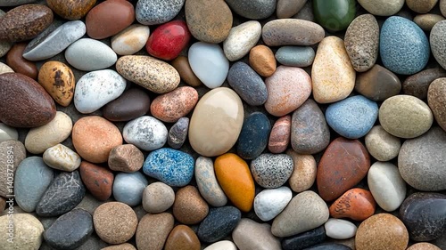 A diverse collection of smooth pebbles in various colors and sizes, ideal for decorative use