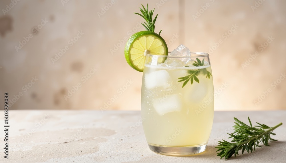 Refreshing gin and tonic with lime and rosemary garnish, summer vibes Refreshing gin and tonic with lime and rosemary garnish, summer vibes