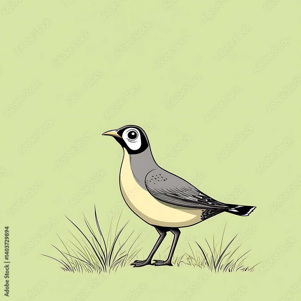 Obraz premium quail standing in grass, green background, bold outline