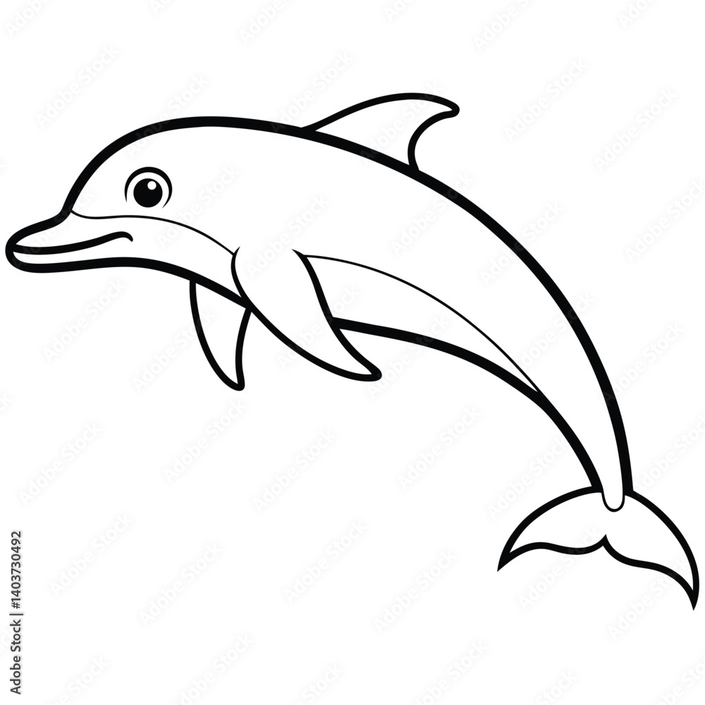 Dolphin Line Art Vector Illustration, Outline Aquatic Animal Graphic Dolphin Line Art Vector Illustration, Outline Aquatic Animal Graphic