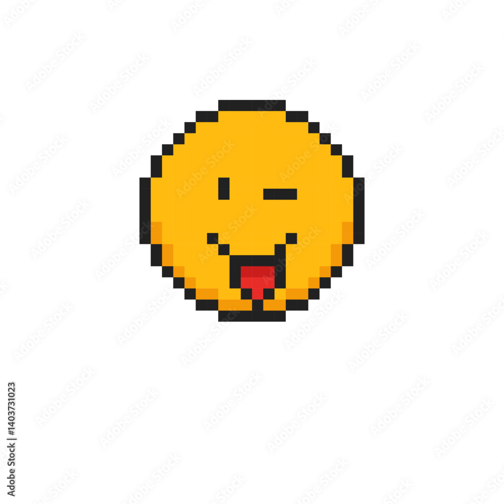 Obraz premium Pixel emotion face of winking, 8 bit face with emotion of wink.