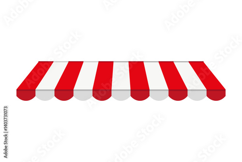 Striped shop and cafe awning, tent roof. Market stall cover, store, restaurant, hotel.